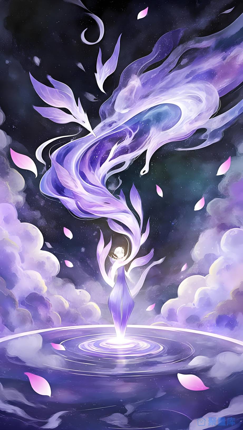 中国风水彩风仙女云端星河插画素材