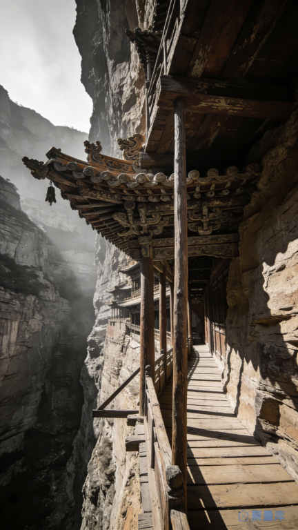 风景插画-悬空寺