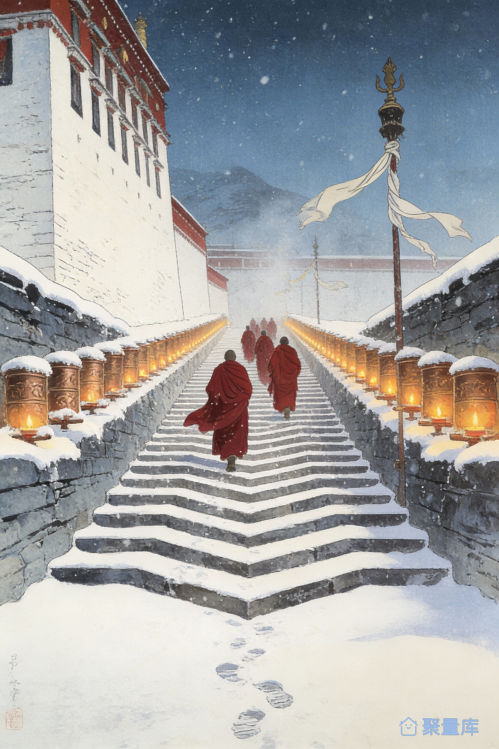 风景插画-西藏布达拉宫·雪域天阶
