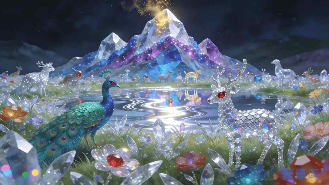 水晶幻境中的宝石动物与孔雀