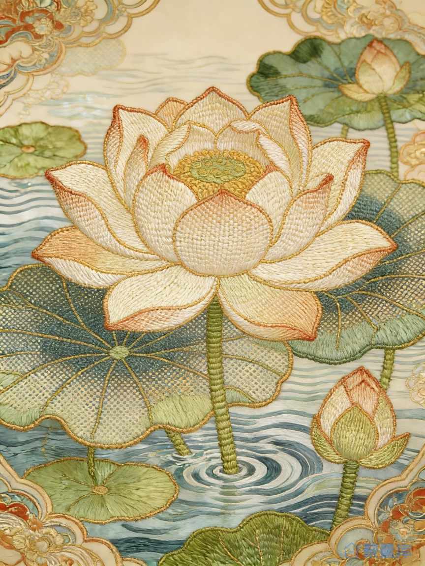 精美的莲花刺绣艺术图