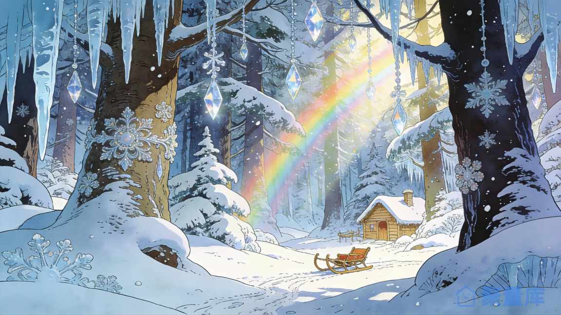 冰雪森林中的梦幻童话场景