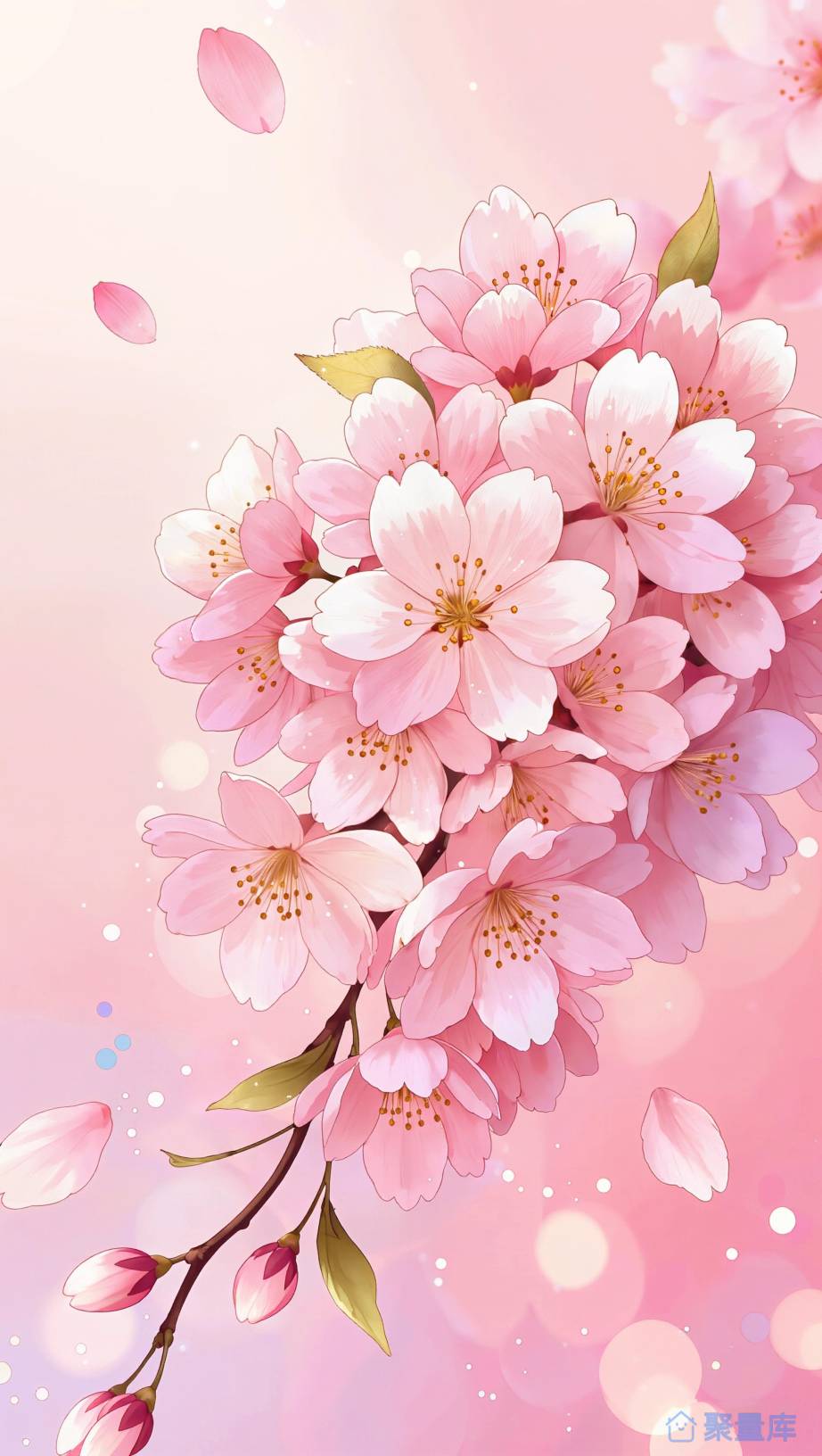 手绘风樱花花卉背景插画素材