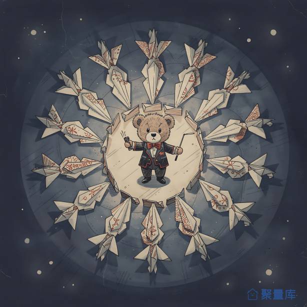 泰迪熊魔术师 星空下折纸飞机童趣奇幻插画