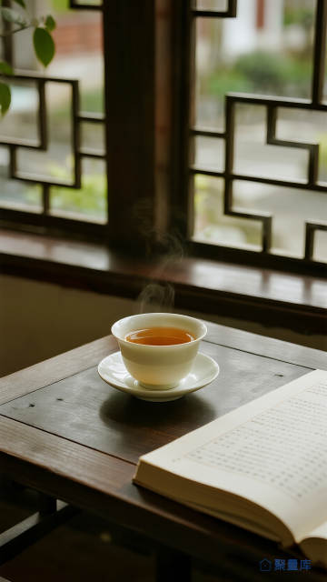 写实细节丰富处暑夏末的新中式庭院一杯清茶和书复古温馨禅意摄影