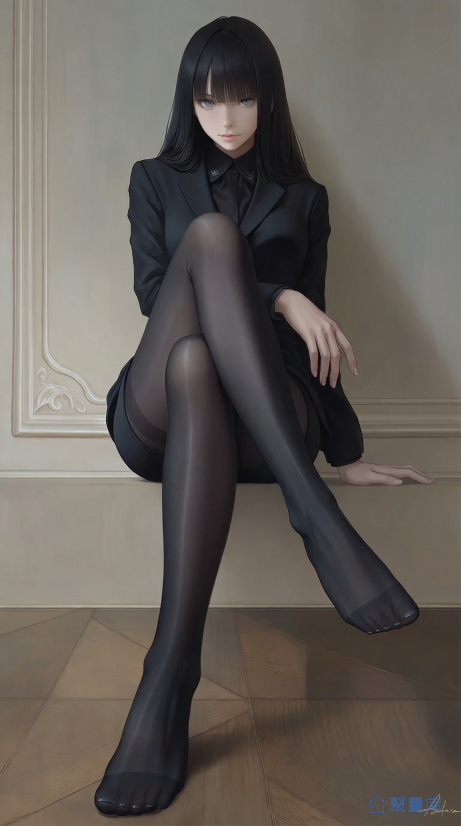 动漫美女 黑长直 黑丝 厚涂