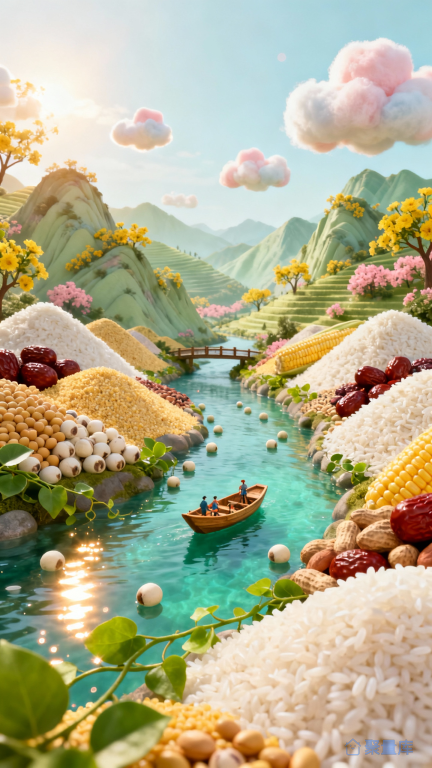 腊八粥山水人物组合背景