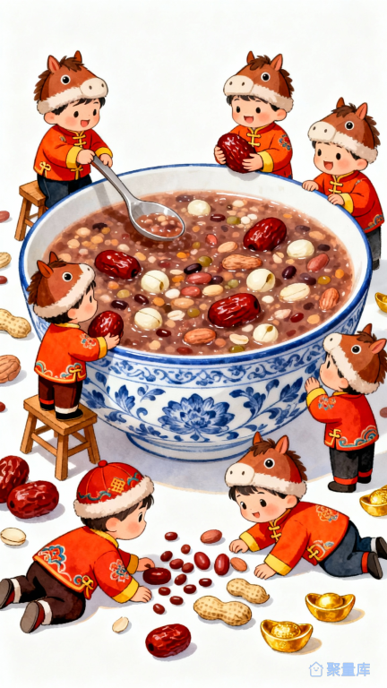 腊八卡通插画人物腊八粥元素