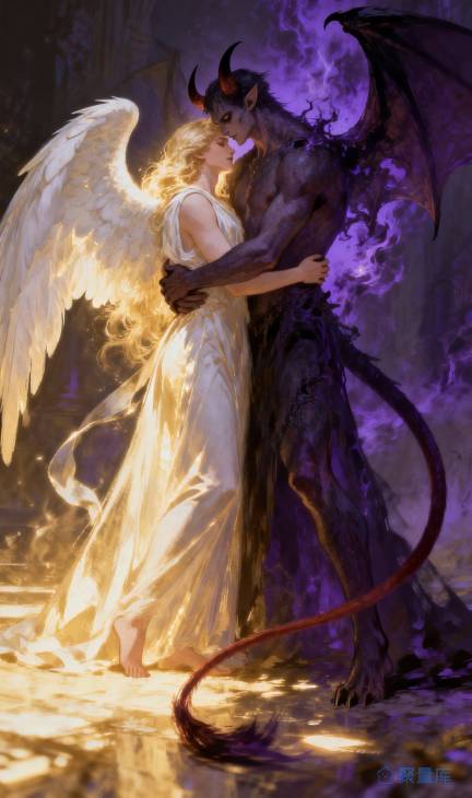 恶魔与天使对立拥抱