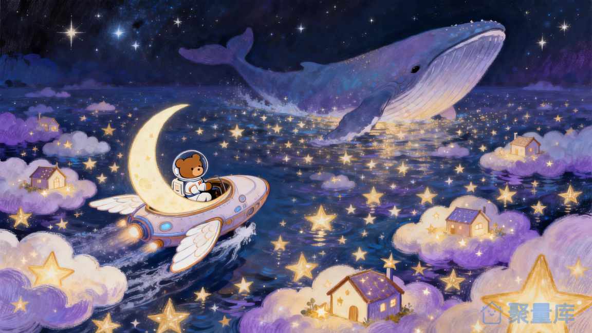 星空海洋中的奇幻冒险插画