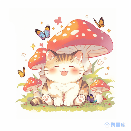 手绘小猫咪 小蝴蝶  小蘑菇