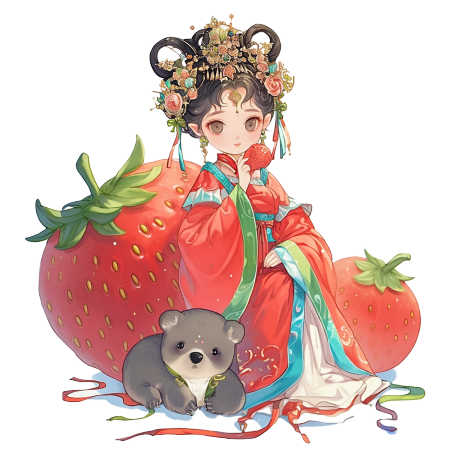 草莓与小女孩免扣素材
