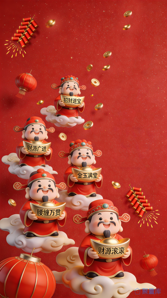 3D卡通Q版五财神送福新春大吉