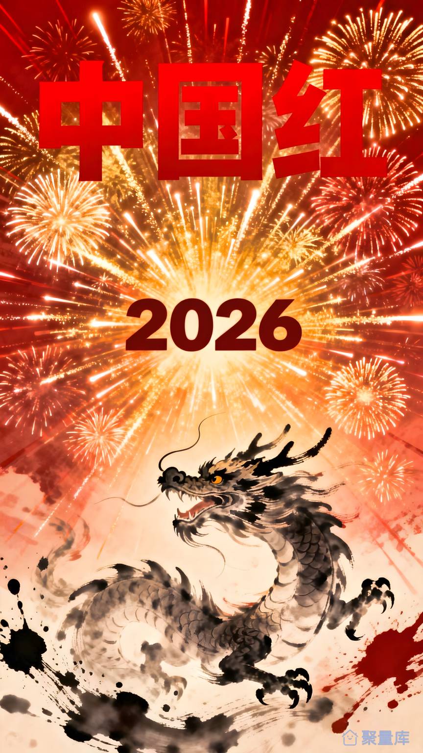 2026 水墨龙烟花贺岁海报