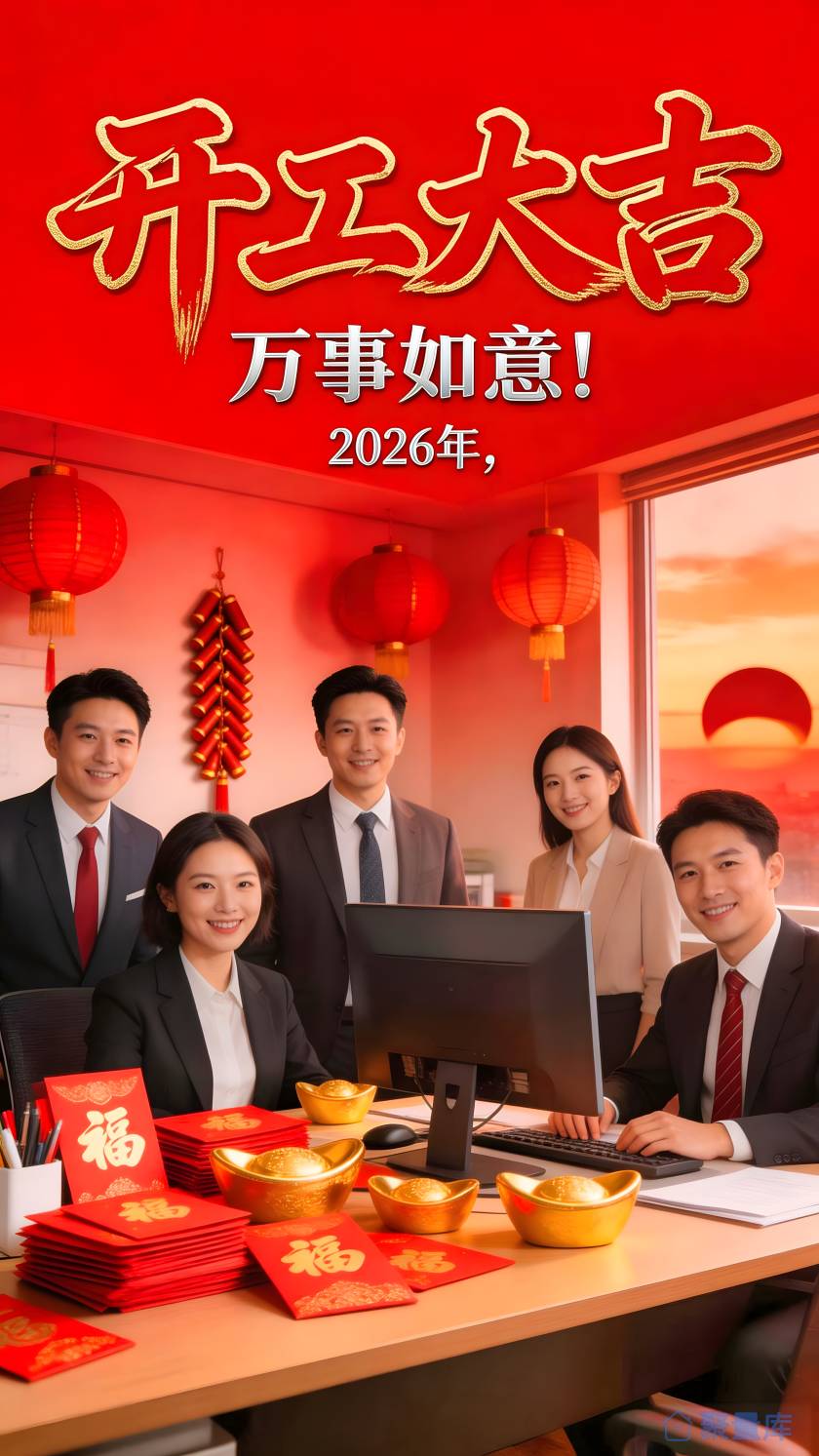 2026开工大吉职场团队贺岁海报