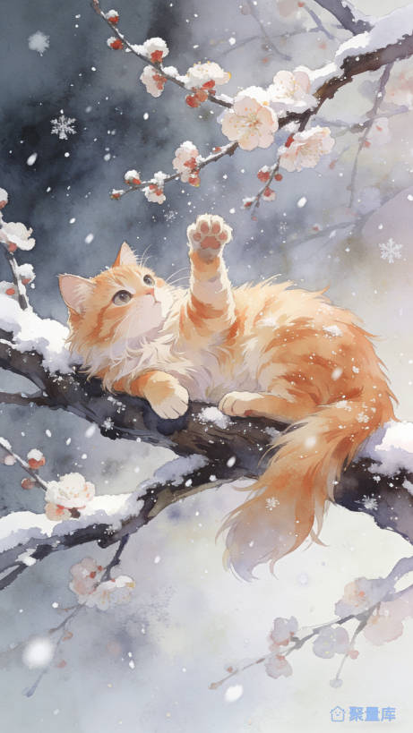 狸奴戏雪