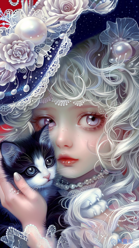 抱着猫咪的少女