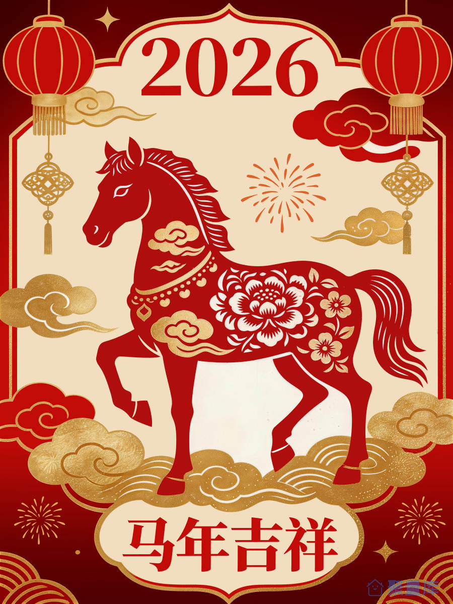 2026 马年吉祥｜中式剪纸红金马｜新年国风商用插画素材