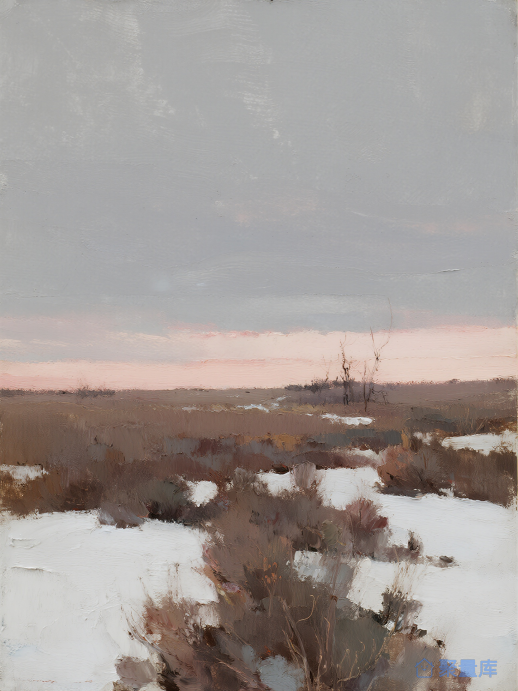 雪地荒野油画风景风插画