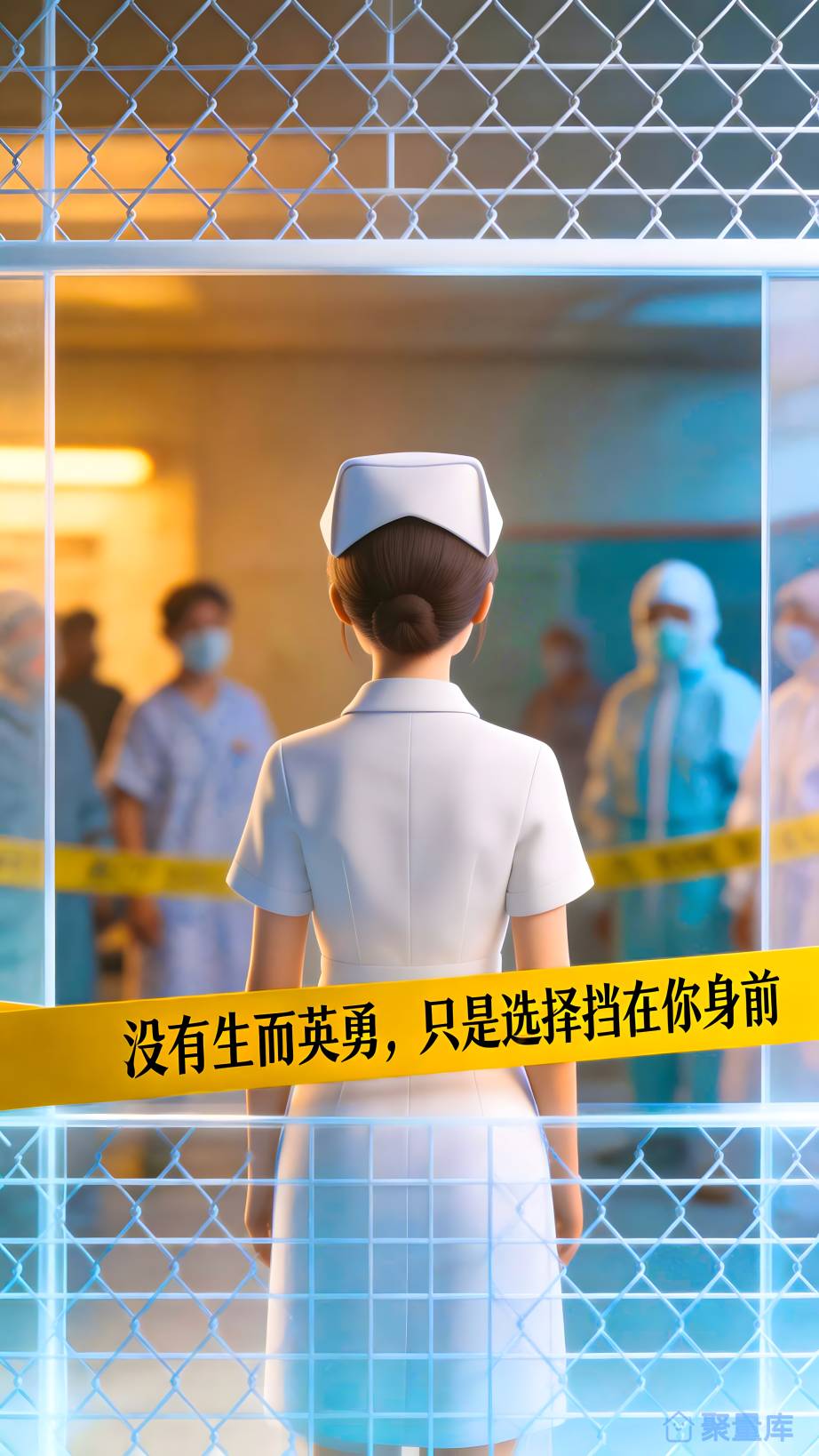 护士节致敬挡在民众身前的一线医护海报