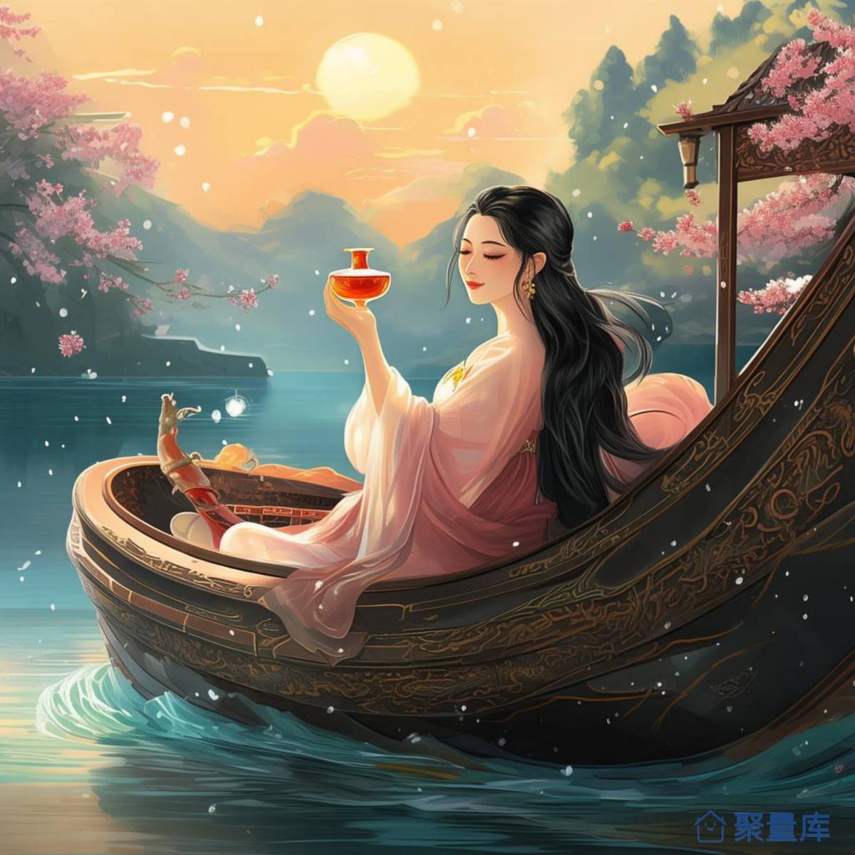 酌酒佳人泛画舫
