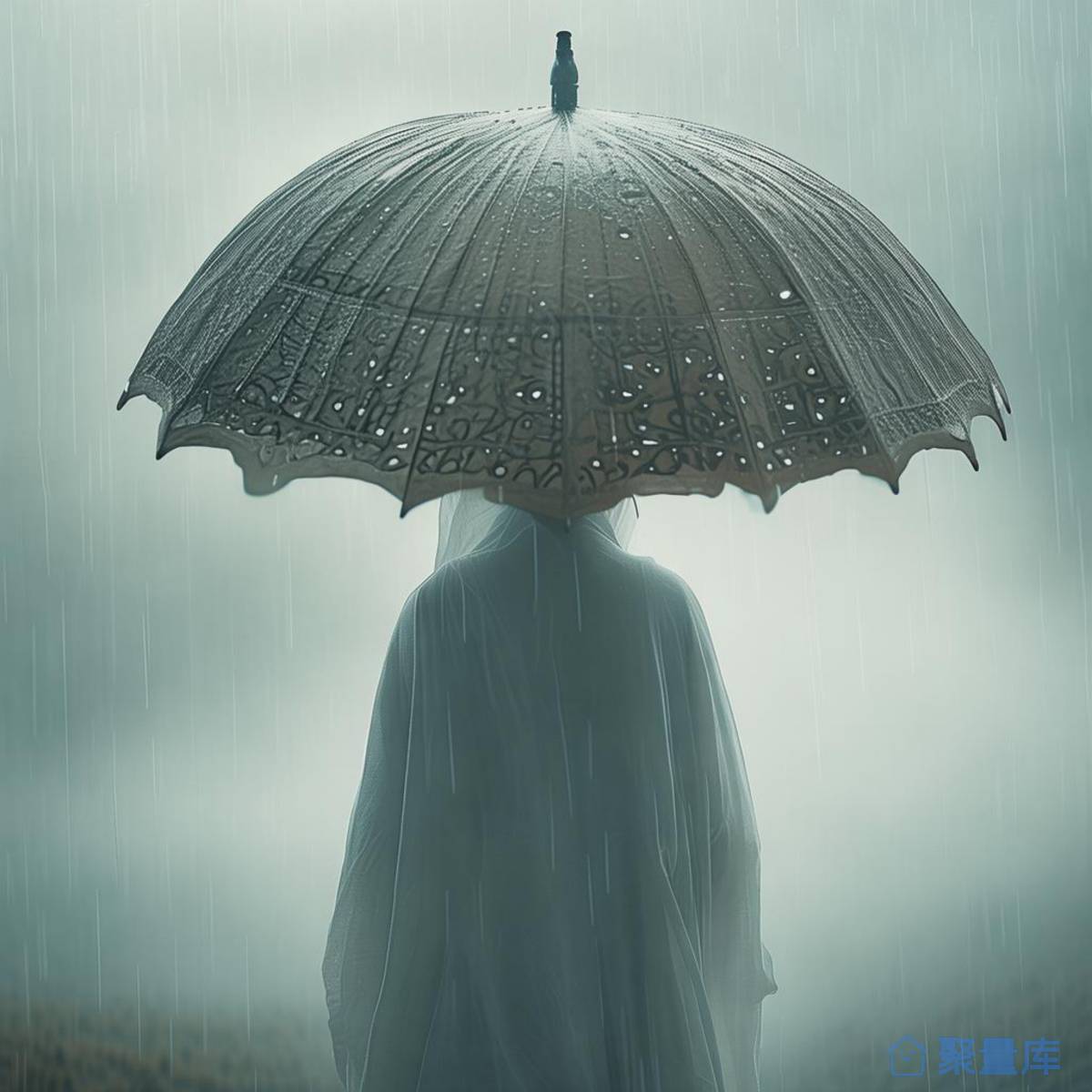 素人执伞沐烟雨