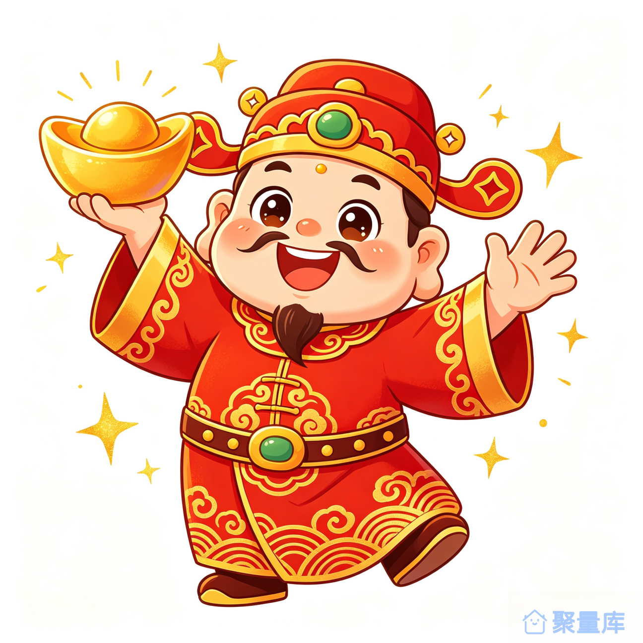 财神爷捧着元宝笑T恤印花图案