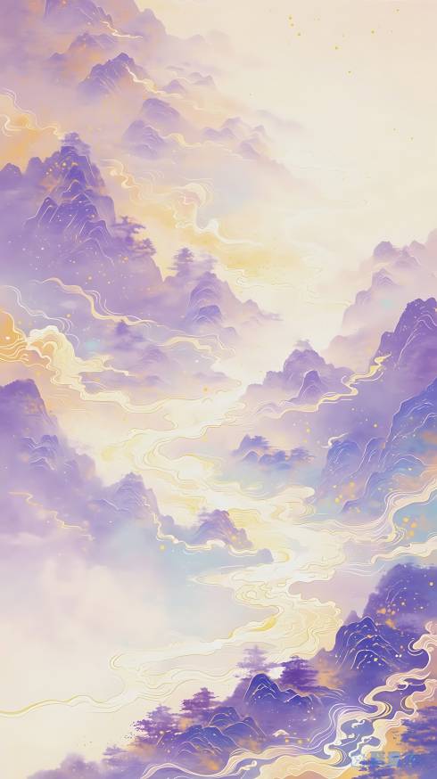紫蓝色调山脉插画 1
