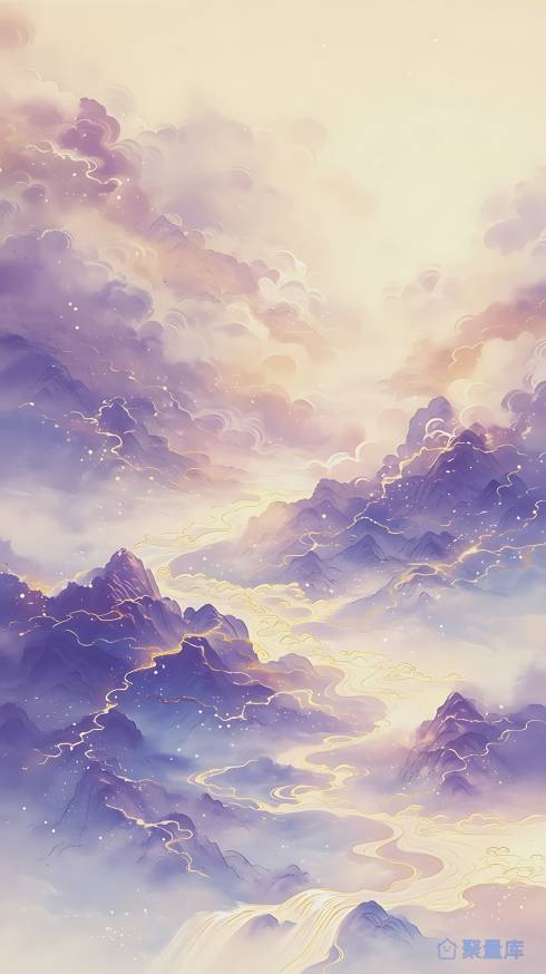 紫蓝色调山脉插画 2