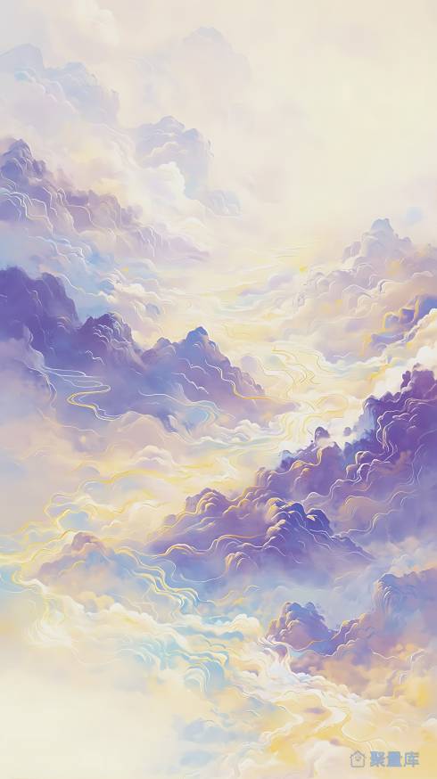 紫蓝色调山脉插画 3