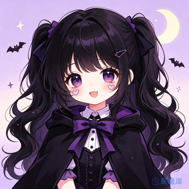 紫黑哥特风二次元少女插画