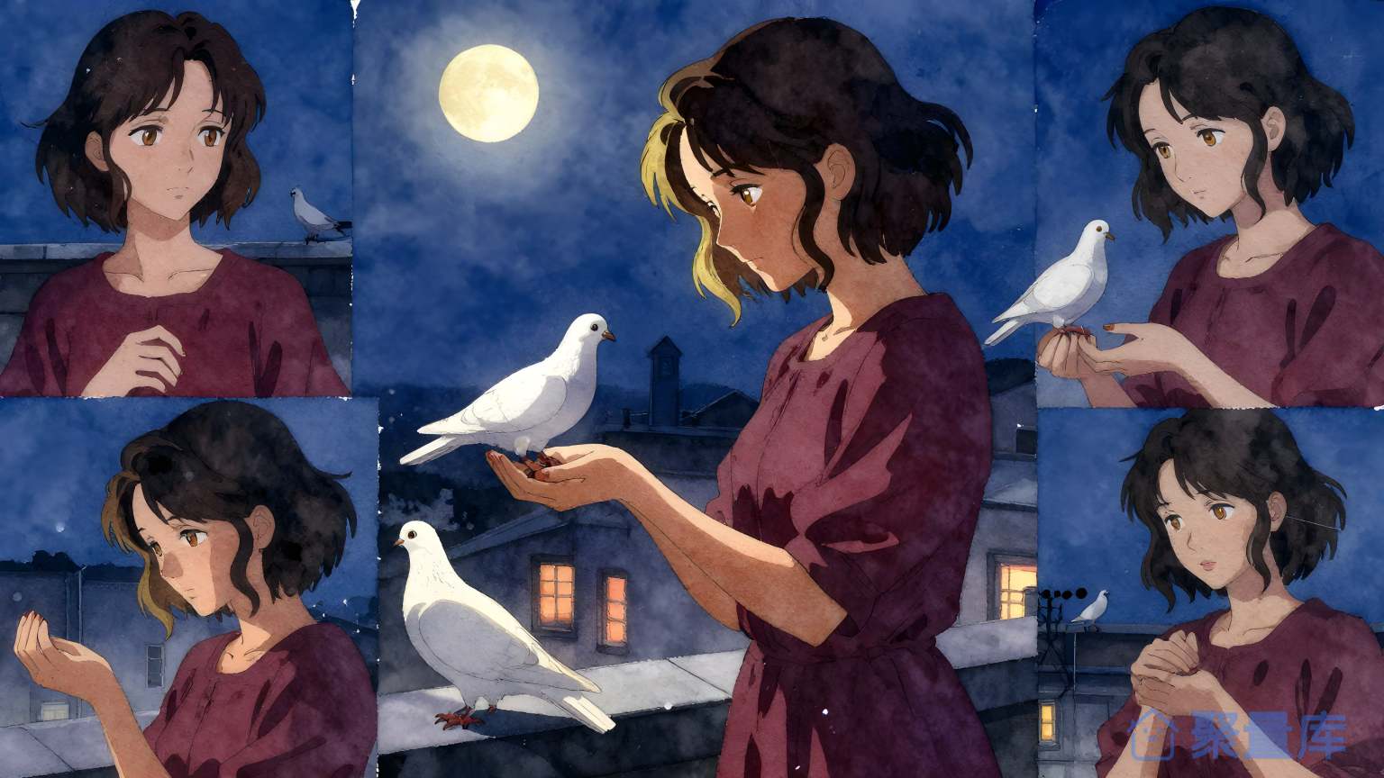 夜晚的鸟与女孩