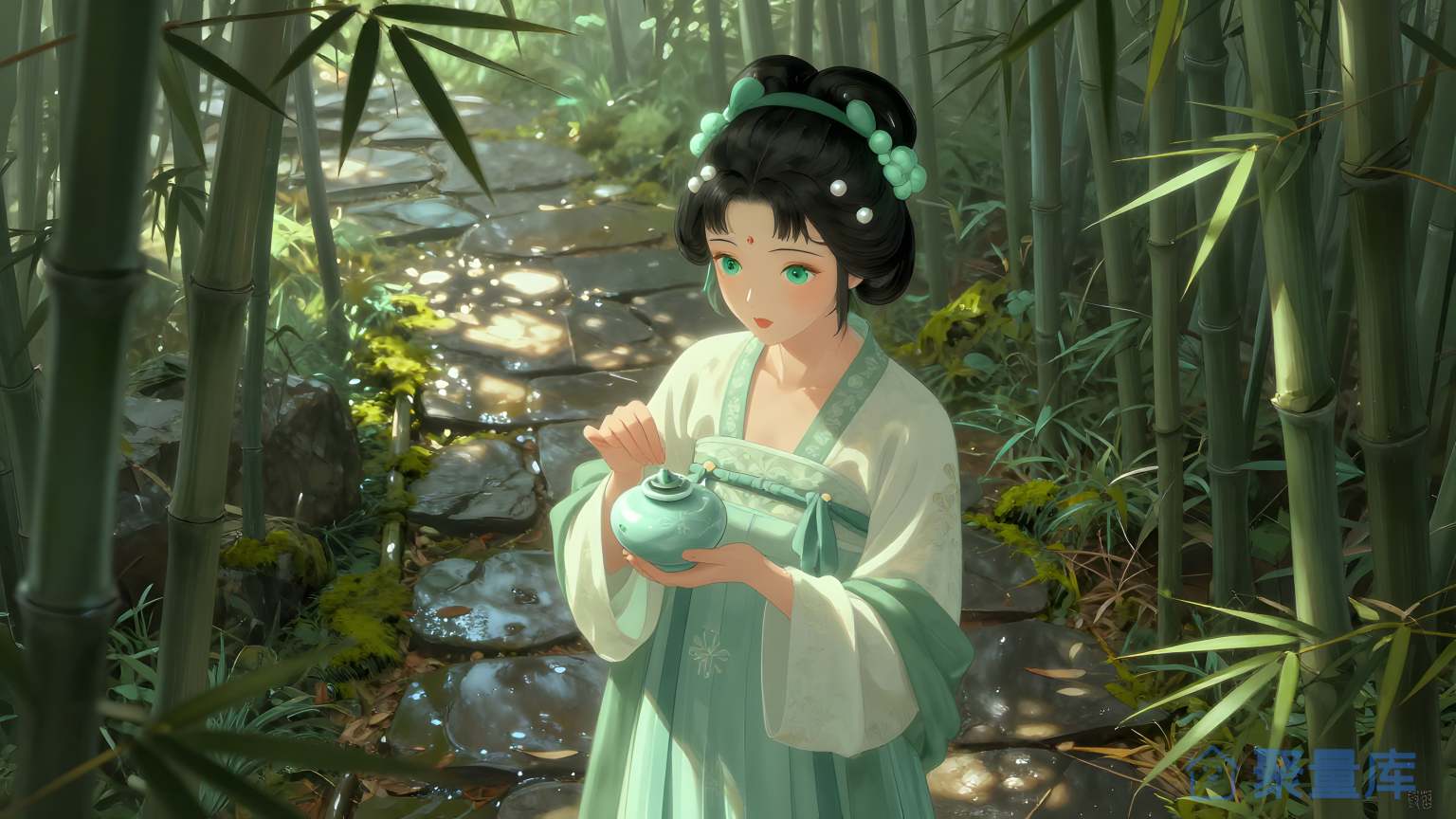女子在竹林中