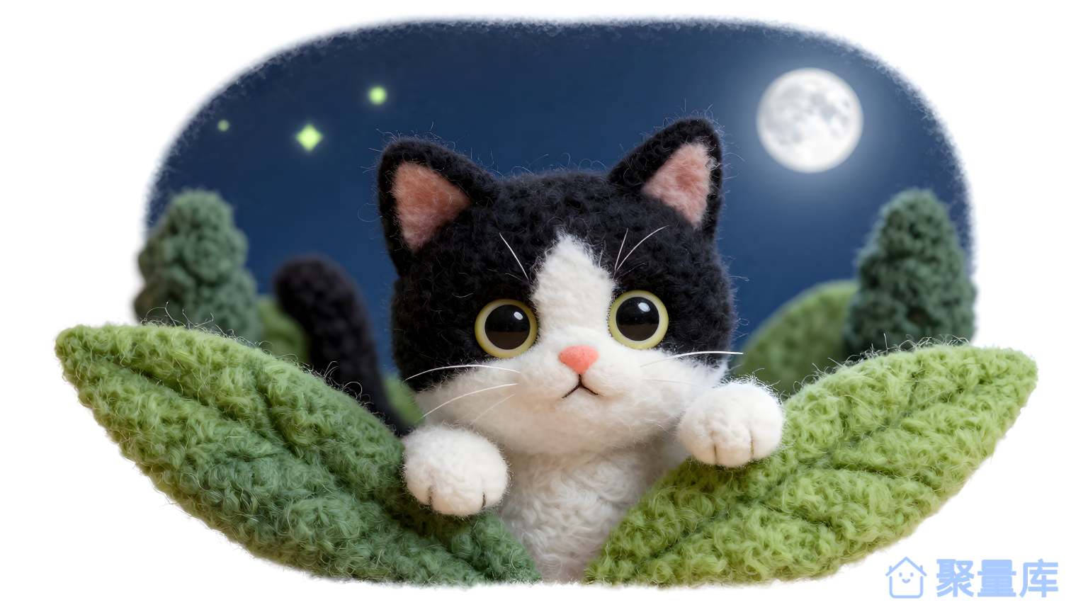 猫在草上看月亮