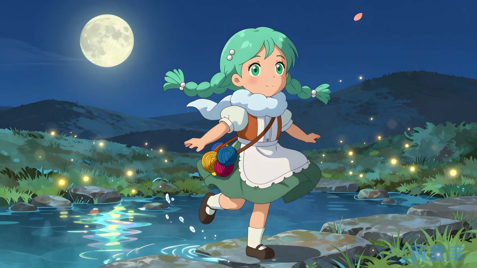 魔法少女在夜晚穿越山谷