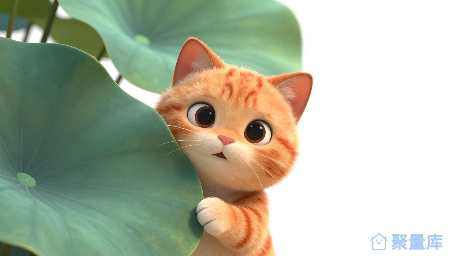 小猫在大荷叶前