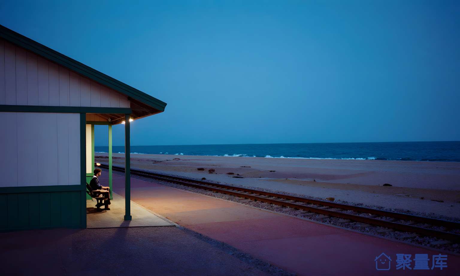 夜晚的海边站台