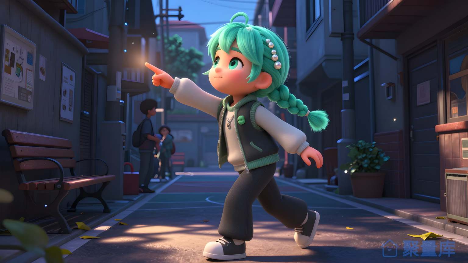 小女孩在街道上跑步
