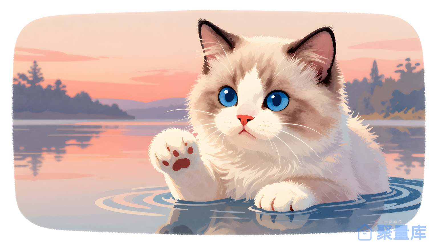 猫在湖边