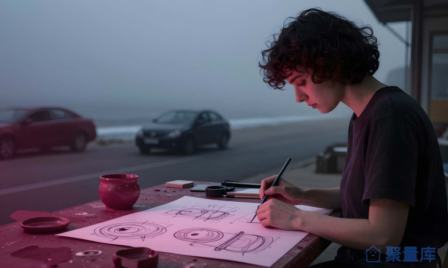 女性在海滩上创作