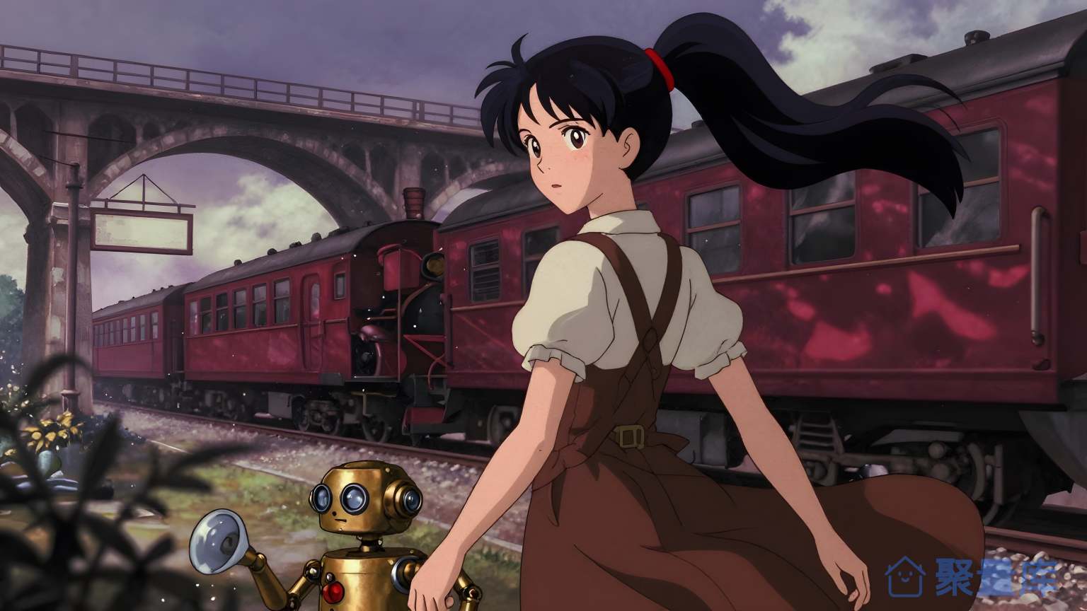 女孩站在铁路上