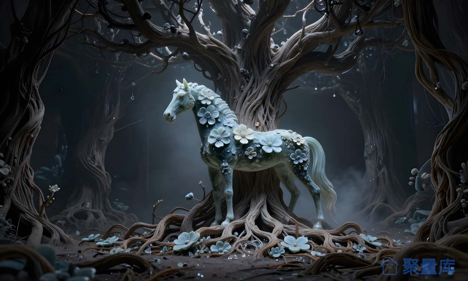 玄幻森林里的白马