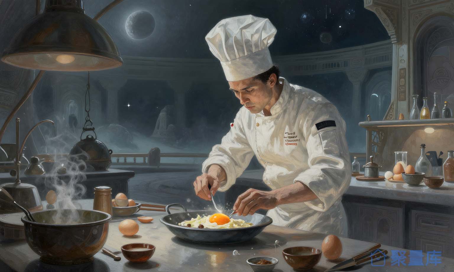 厨师在厨房做饭