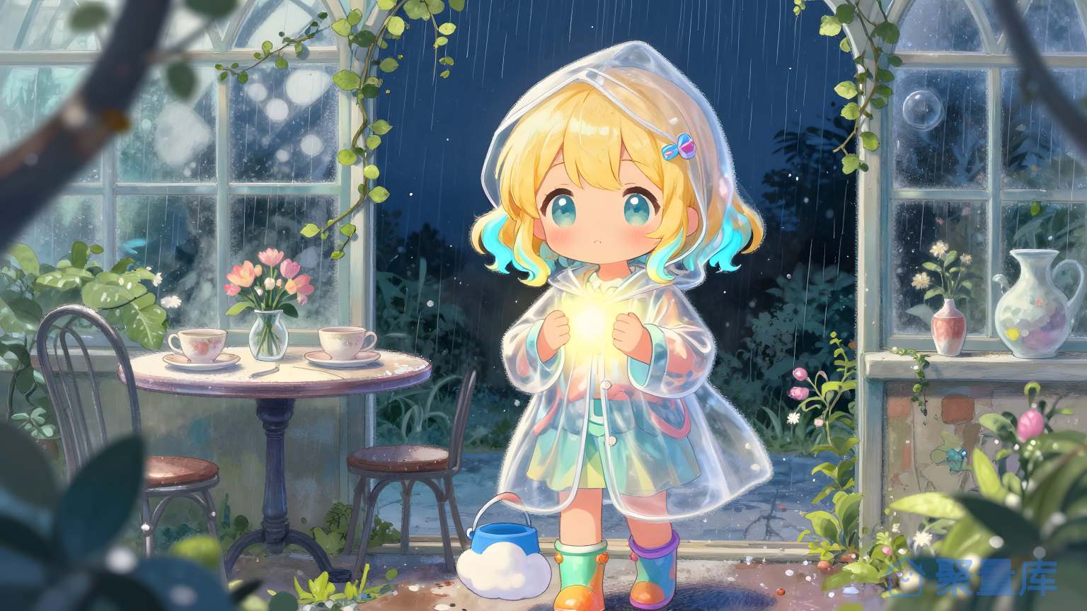 小女孩在雨天里