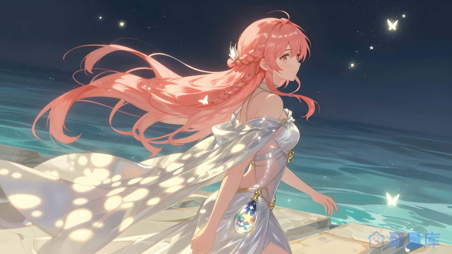 美女角色在海边