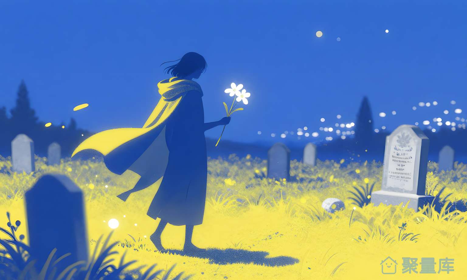 夜晚的墓场景