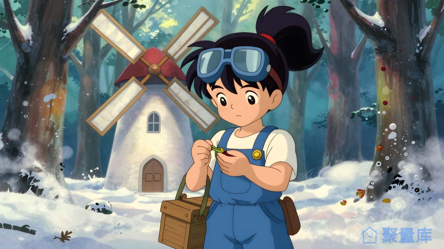 小女孩在雪中寻找东西