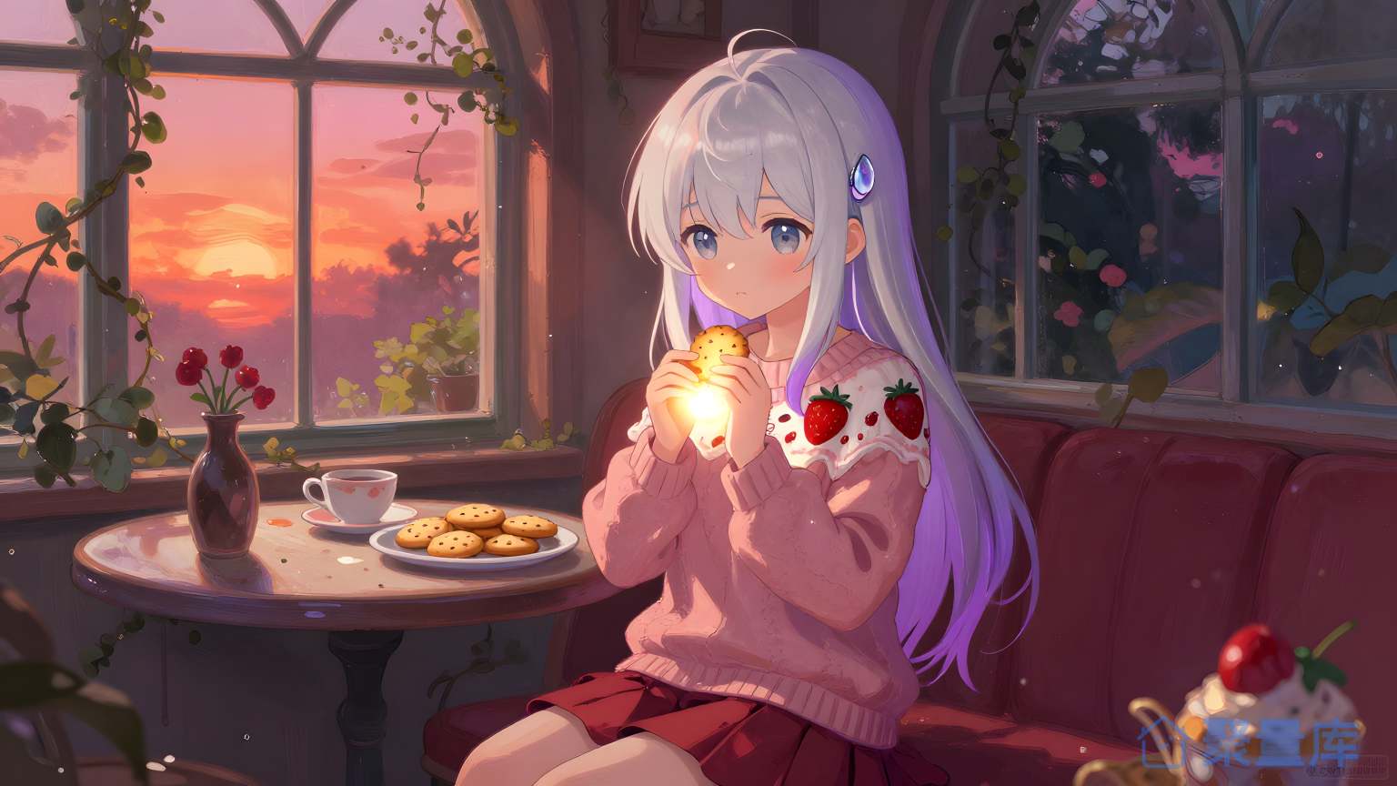 美女在餐桌前喝茶