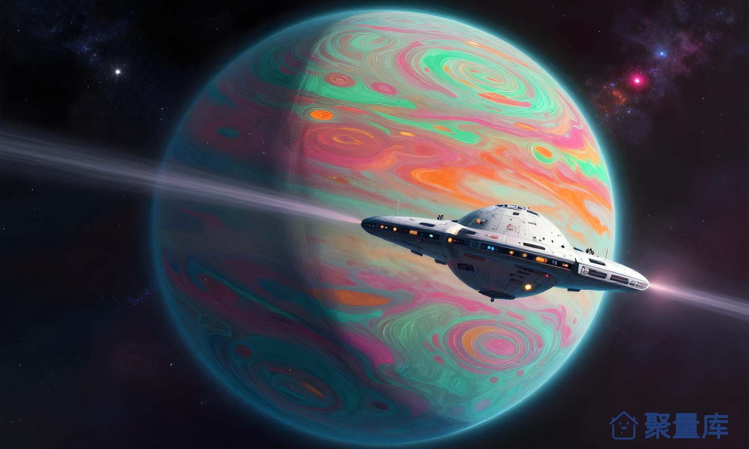 星际航船在彩虹星球前方