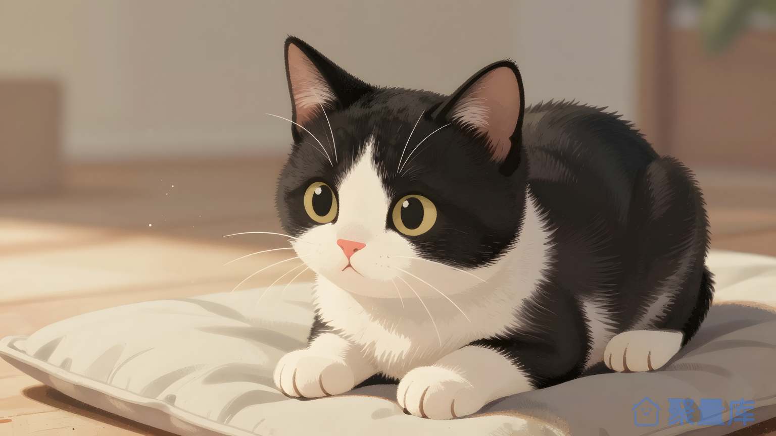 猫在床上坐